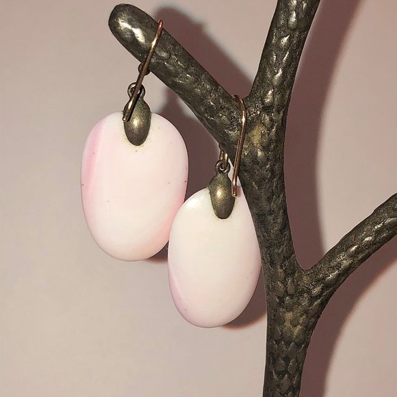 Opal Pink & White Dangle Handmade Hook Earrings - Picture 2 of 4